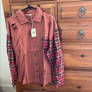 Easel Red Plaid Button Down Shirt Size Large NWT